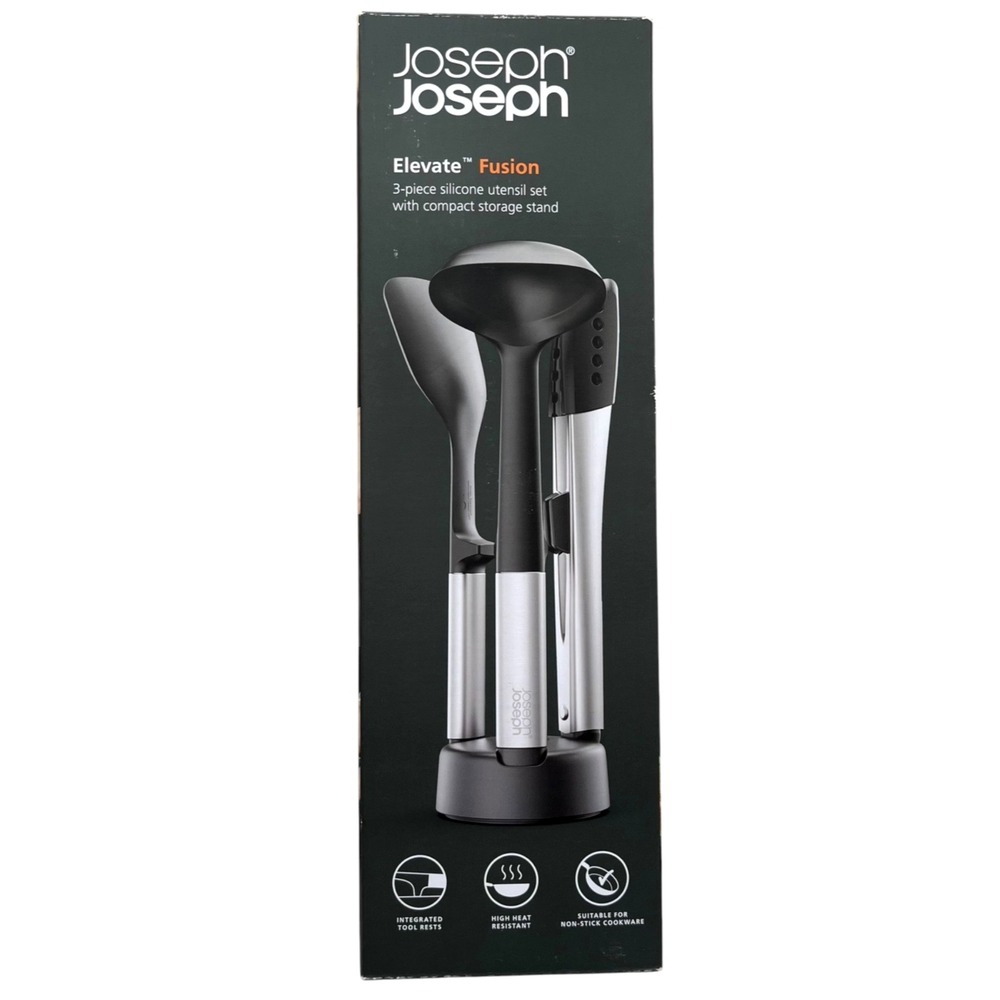 Joseph Joseph Elevate Fusion 3pc Silicone Utensil Set with Stand Stainless Steel